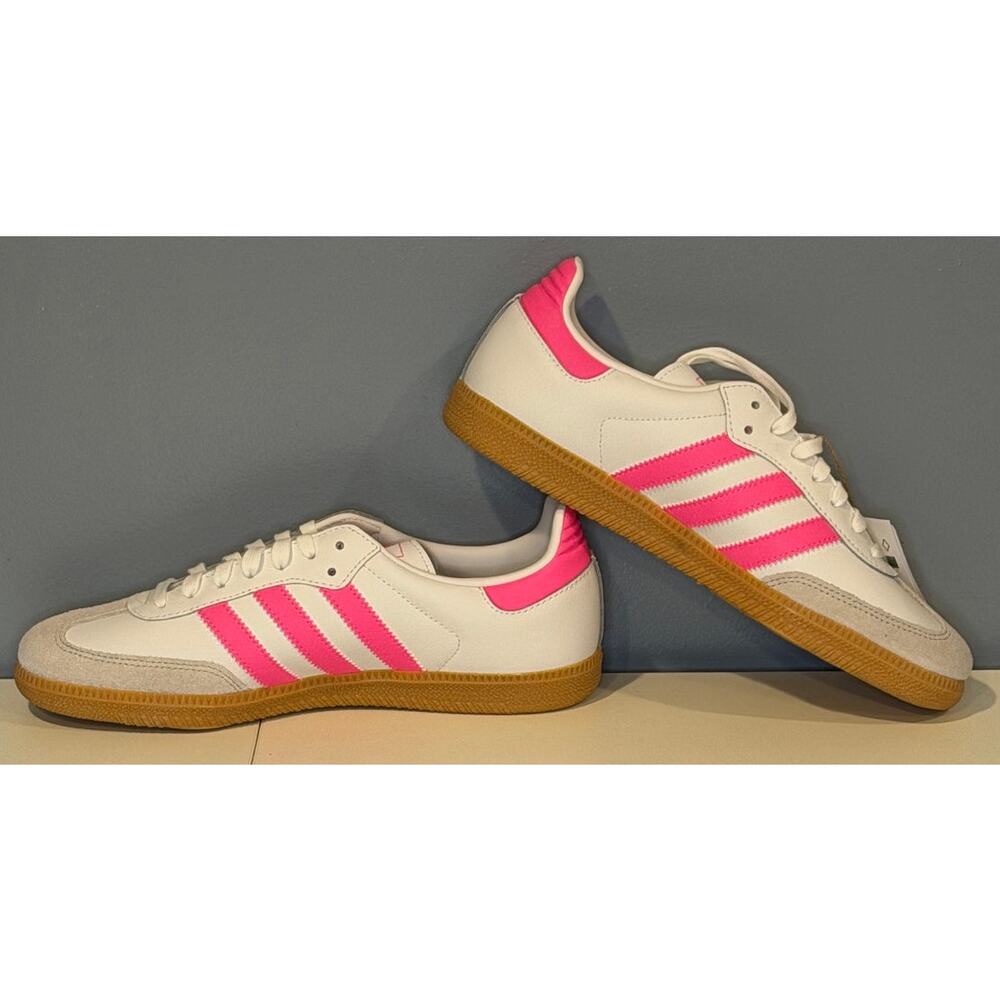 NIB Adidas Samba Junior White/Hot Pink - Girl's Size 7 - Picture 2 of 9